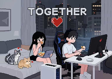 Pixel Art Cat Couple Gaming Gift