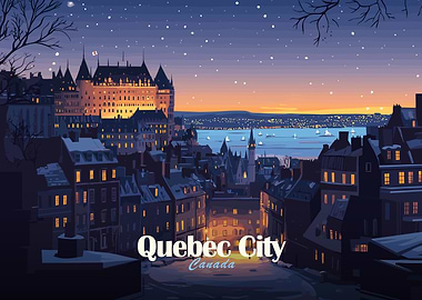 Quebec City at Night Illustration