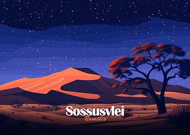 Sossusvlei Namibia Night Landscape Illustration