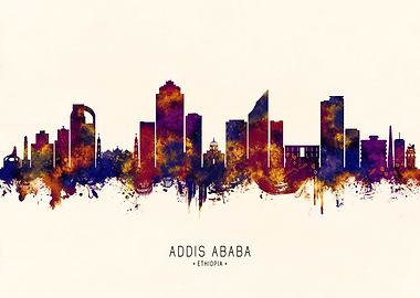 Addis Ababa Skyline Watercolor