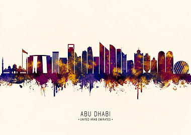 Abu Dhabi Skyline Watercolor Art