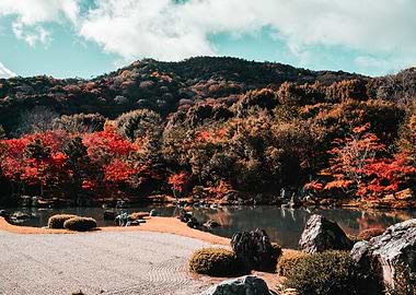 Autumn Japanese Garden with Pond