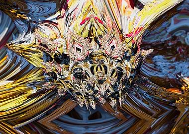 Abstract Fractal Art with Gold and Blue