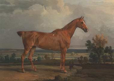 Chestnut Horse in Landscape Painting