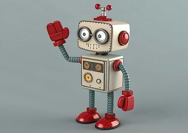Retro Robot Waving Hello