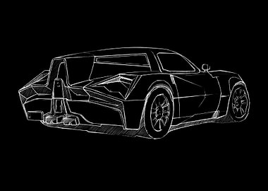 Futuristic Car Sketch on Black Background