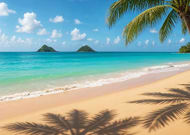 Tropical beach with palm tree shadows
