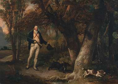 Hunter with Dogs in Forest Painting