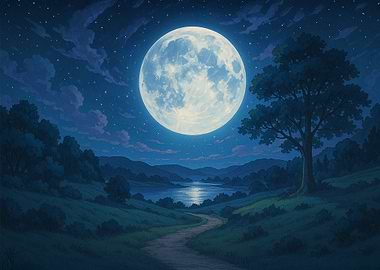 Full Moon Over Tranquil Landscape