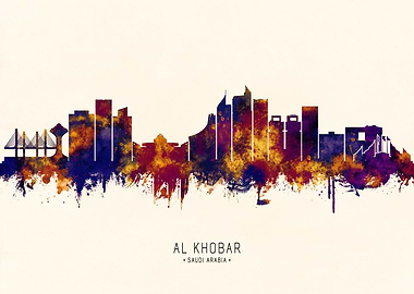Al Khobar, Saudi Arabia Skyline Watercolor