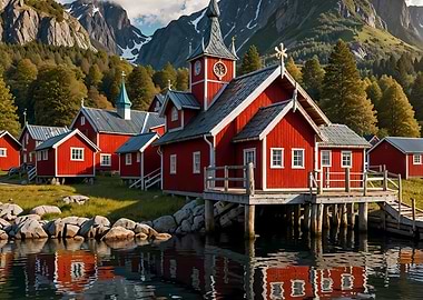 Red Cabins by the Water