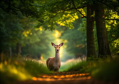 Deer in Forest Path