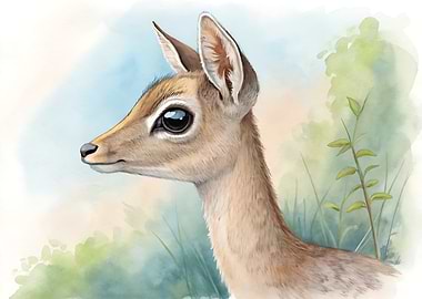 Cute Dik-Dik Watercolor Portrait