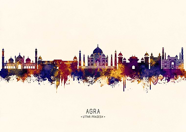 Agra Skyline Watercolor Art