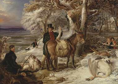 Winter Hunting Scene with Figures