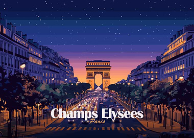 Champs Elysees Paris Night Scene