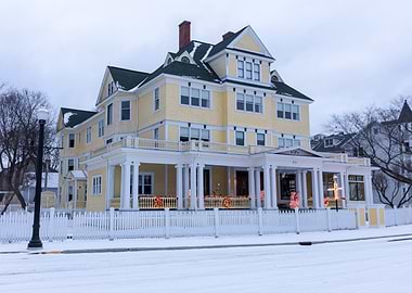 Yellow House in Winter Mackinac Island, Michigan