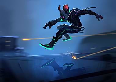 Futuristic Cyberpunk Rabbit Character in Action