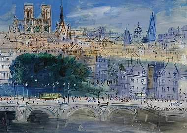 Raoul Dufy Paris cityscape painting with Notre Dame
