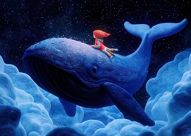 Girl riding whale sky