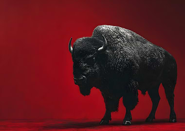 Bison on Red Background
