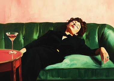 Woman Asleep on Couch with Martini