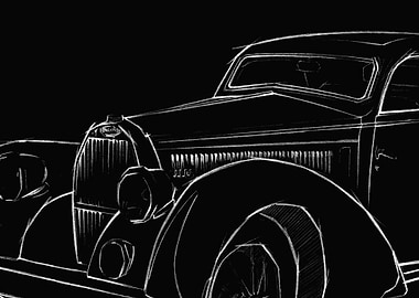 Vintage Bugatti Car Sketch