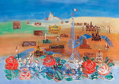 Paris Cityscape with Eiffel Tower and Roses