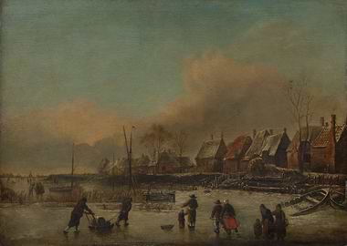 Winter Scene with Ice Skaters Painting