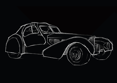 Vintage Car Sketch on Black Background