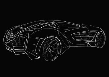 Futuristic Car Sketch on Black Background