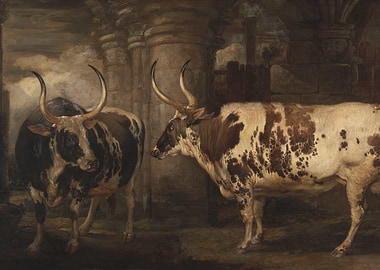 Cattle in Ruins Painting
