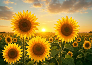 Sunflower field at sunset