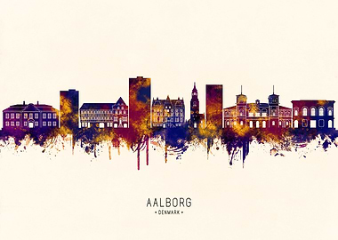 Aalborg Denmark Skyline Watercolor Art