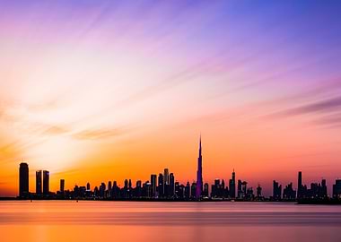 dubai skyline at sunset