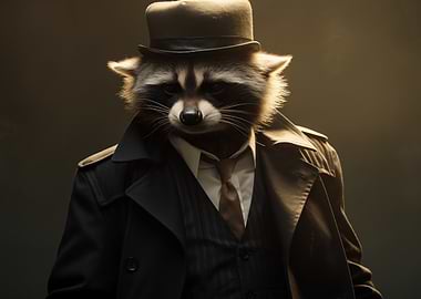 Anthropomorphic Raccoon Detective In Trench Coat