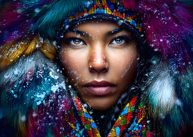 Woman in Winter Clothing with Snow