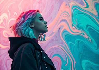 Girl with colorful hair and background