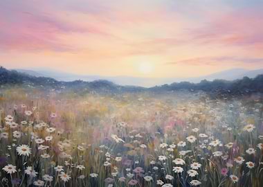 Daisy Field at Sunset Art