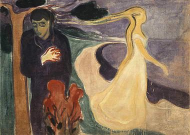 Melancholy painting of a man and woman