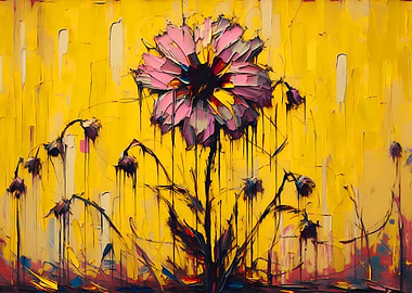Abstract Floral Painting with Yellow Background