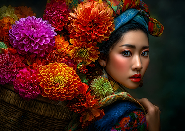 Asian Woman with Flowers Portrait