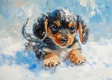 Dachshund Puppy Oil Painting | Winter Dachshund Puppy