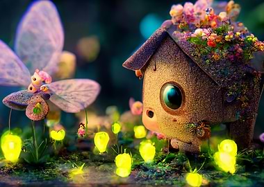 enchanted fairy house and glowing plants