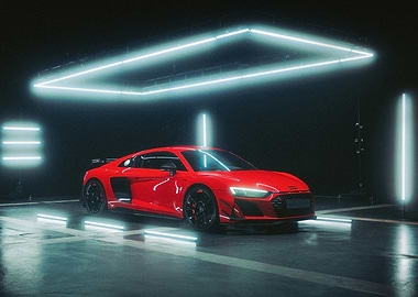 Red Audi R8 in Neon Garage