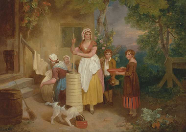 Churning Butter Painting with Children and Dog