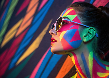Colorful Geometric Face Paint Portrait