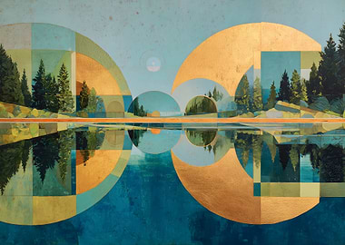 Geometric Lake Landscape Painting