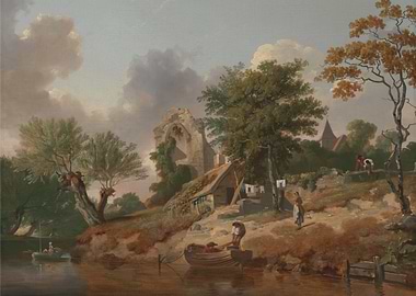 Landscape with Figures and Ruins Painting