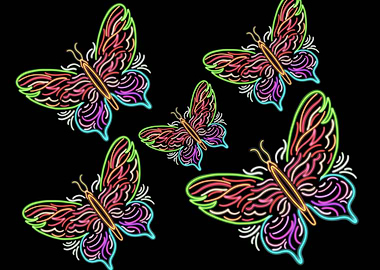 Neon Butterflies in the Glowing Garden